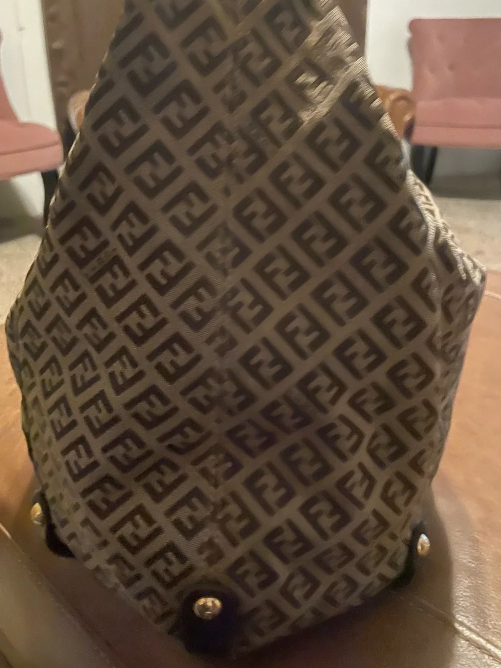 Fendi Brown Monogram Hobo with Braided leather Handle and Gold Hardware